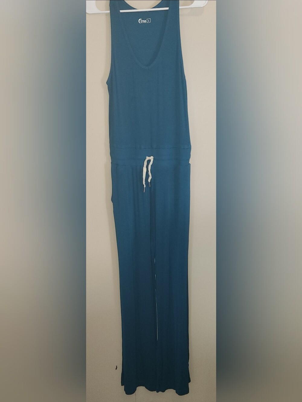 D30 Zyia Active Teal Blue ribbed knit scoopneck sleeveless one piece jumpsuit - Picture 14 of 14